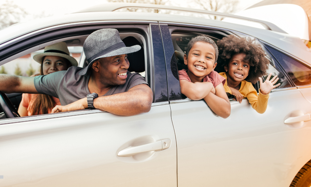 A car with kids in the backseat
